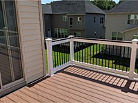 <b>Trex Transcend Tiki Torch Deck Boards-Lava Rock Feature Board-White Lincoln Vinyl Railing with Black Aluminum Balusters-Matching Lava rock Cocktail Rail</b>